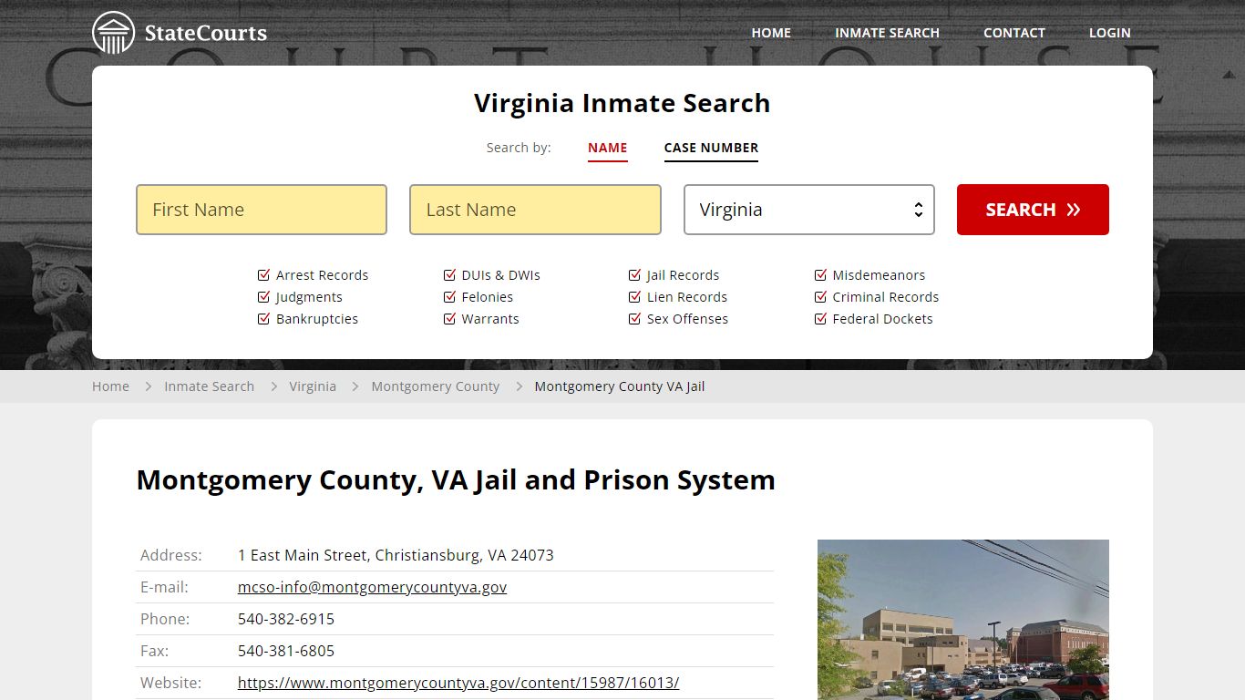 Montgomery County VA Jail Inmate Records Search, Virginia - StateCourts