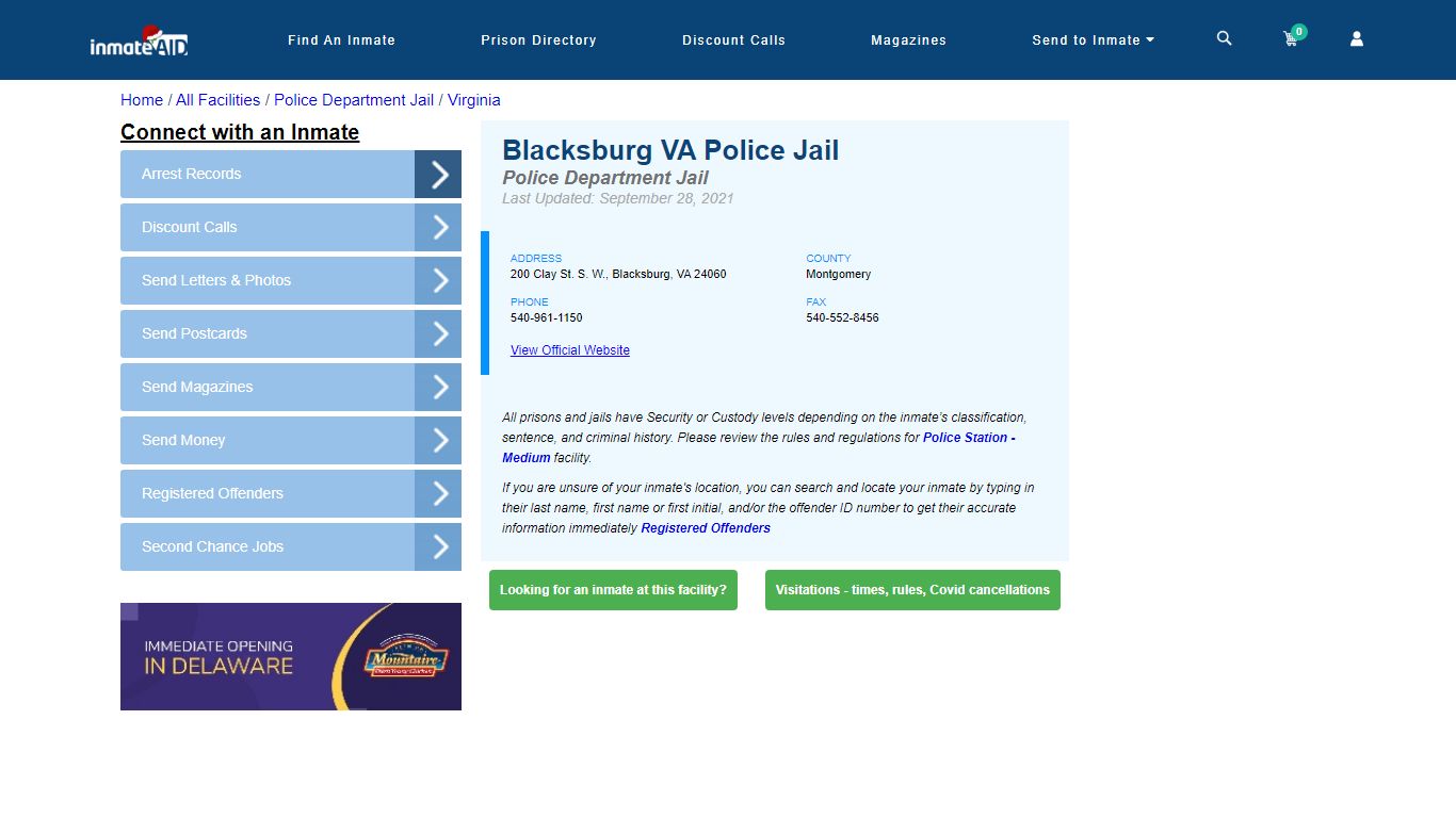 Blacksburg VA Police Jail & Inmate Search - Blacksburg, VA